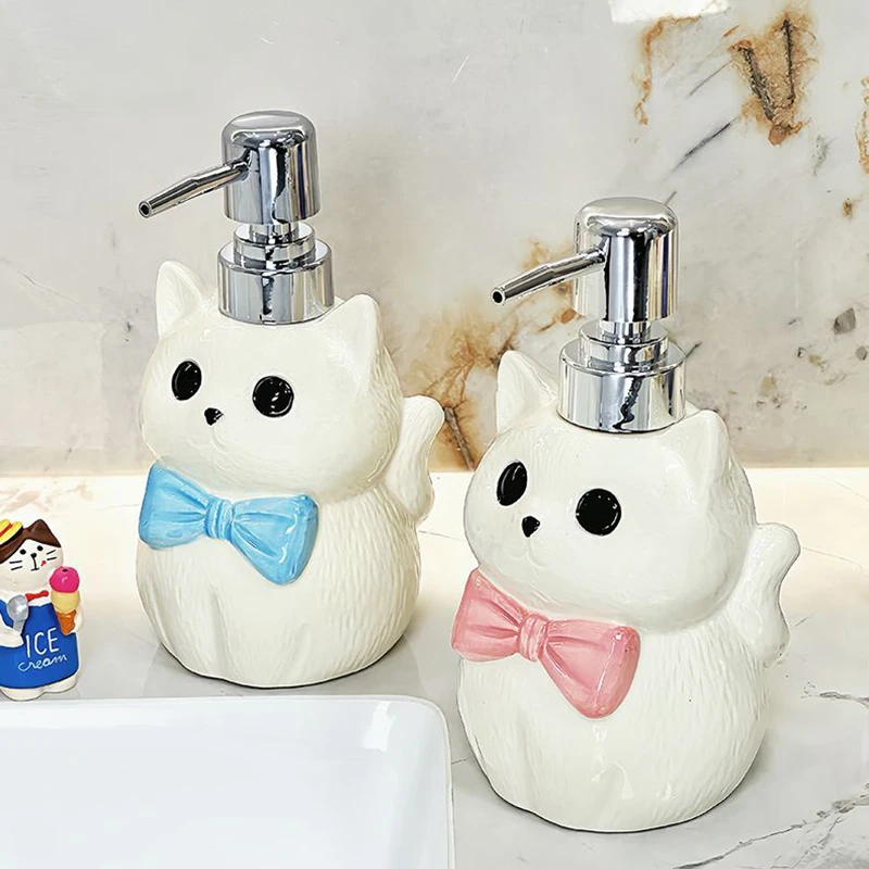 

370 мл креативная бутылка для лосьона с котенком, керамический контейнер для мыла, высококачественный домашний шампунь для ванной комнаты, дезинфицирующее средство для рук, бутылка для хранения подарков