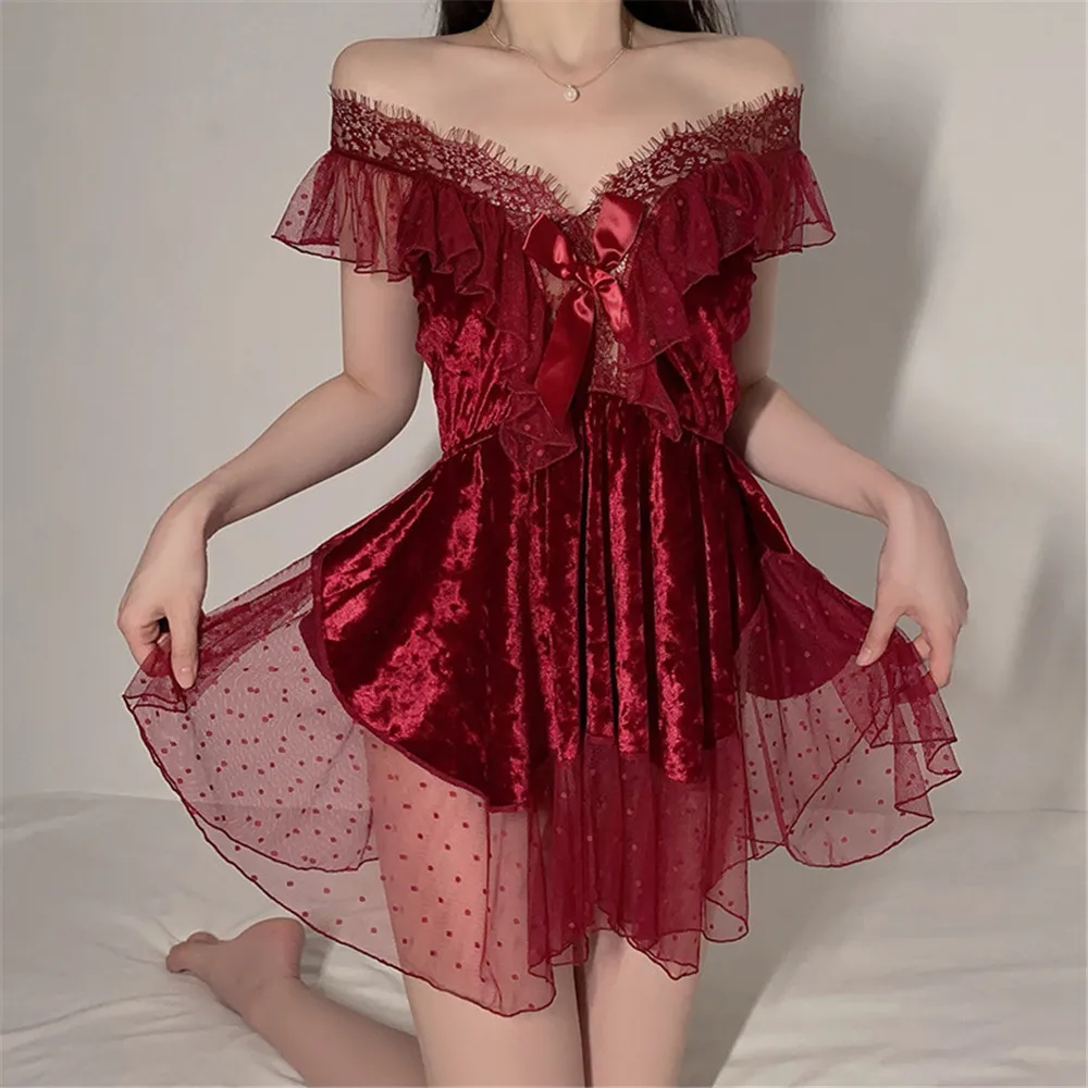 

Золотая велюровая ночная рубашка, сексуальная ночная рубашка с кружевной отделкой на подтяжках, женская ночная рубашка, домашняя одежда