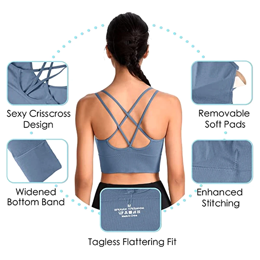 GAOYAPO 1PC Women’s Padded Sports Bra Cross Back Yoga Bralette Adjustable Straps Low Impact Gym Running Fitness Workout Top