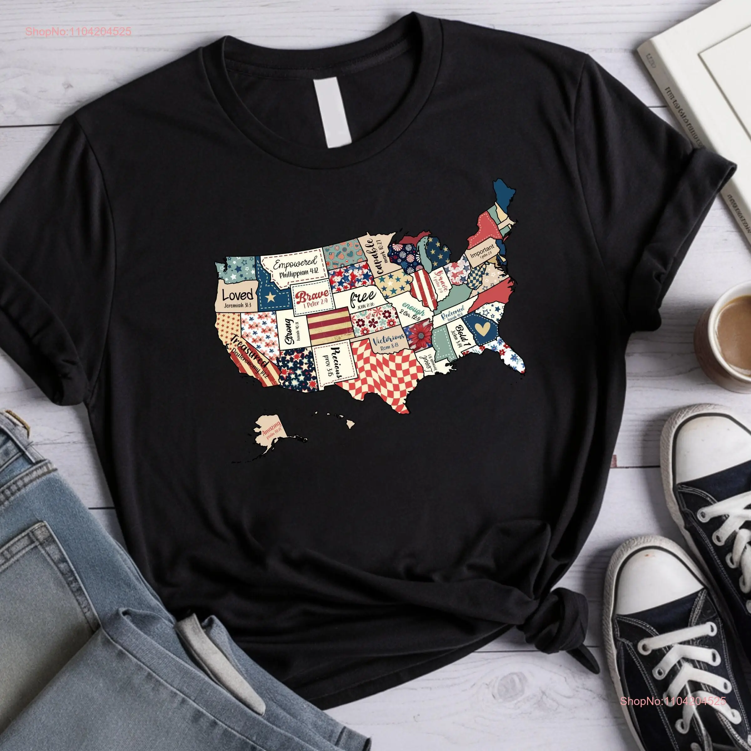 Retro America USA Map T Shirt You Are Bible Verse 4th Of July Independence Day 1776 Flag long or short sleeves