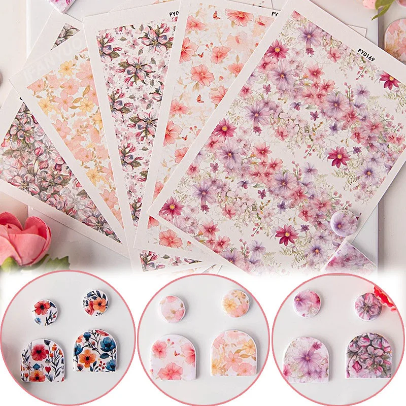 Polymer Clay Watercolor Transfer Paper Flower Engraving Printing Decorative Paper DIY Ceramic Craft Earring Making Pottery Tools