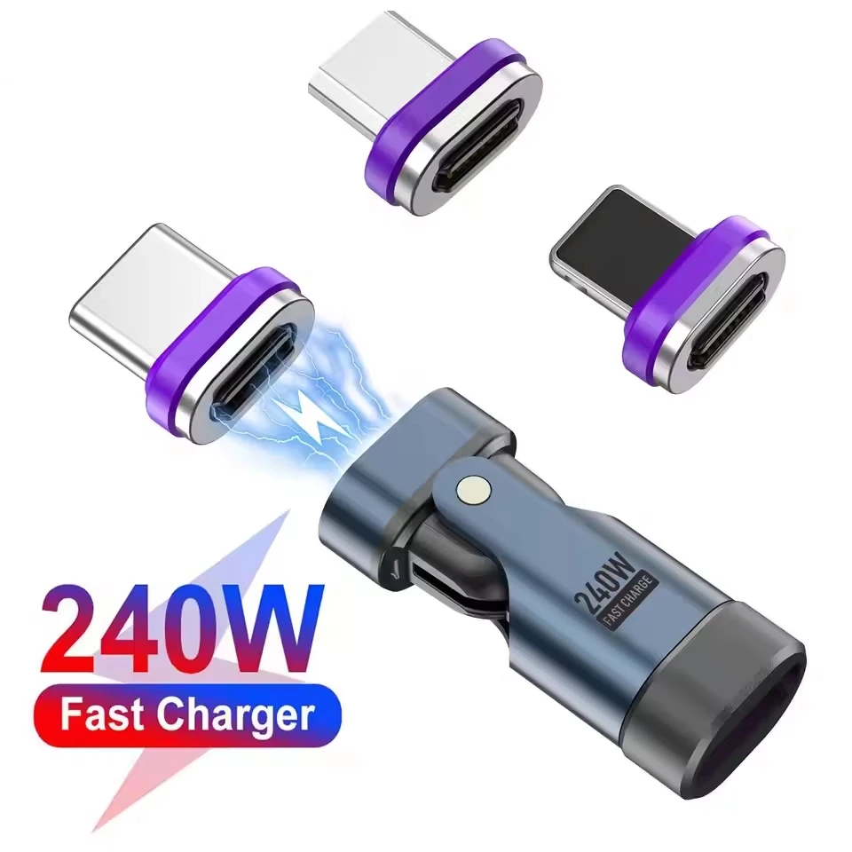 240W Type C Adapter USB-C to Type-C Fast Charging Cable Magnetic USB C Female Converter for Macbook iPhone 16 15 Xiaomi 2025