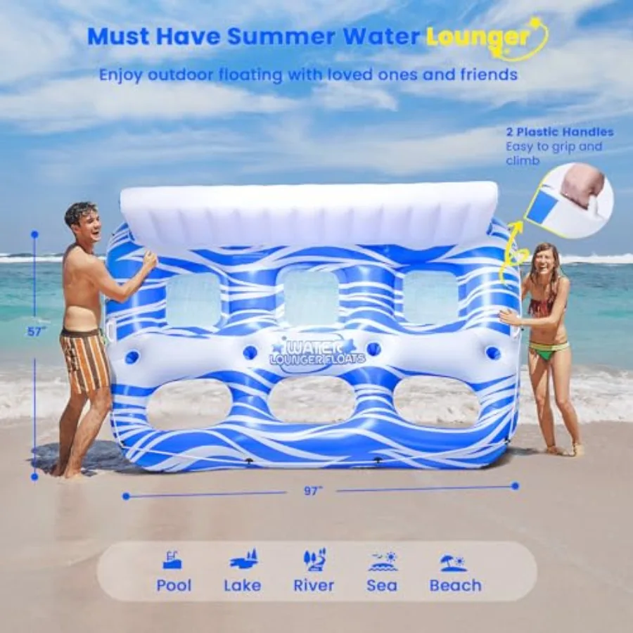 Inflatable Pool Floats for Adults: Large Lounger Chair with Cup Holder Backrest Footrest; Tanning Water Float for Pool Lake Riv