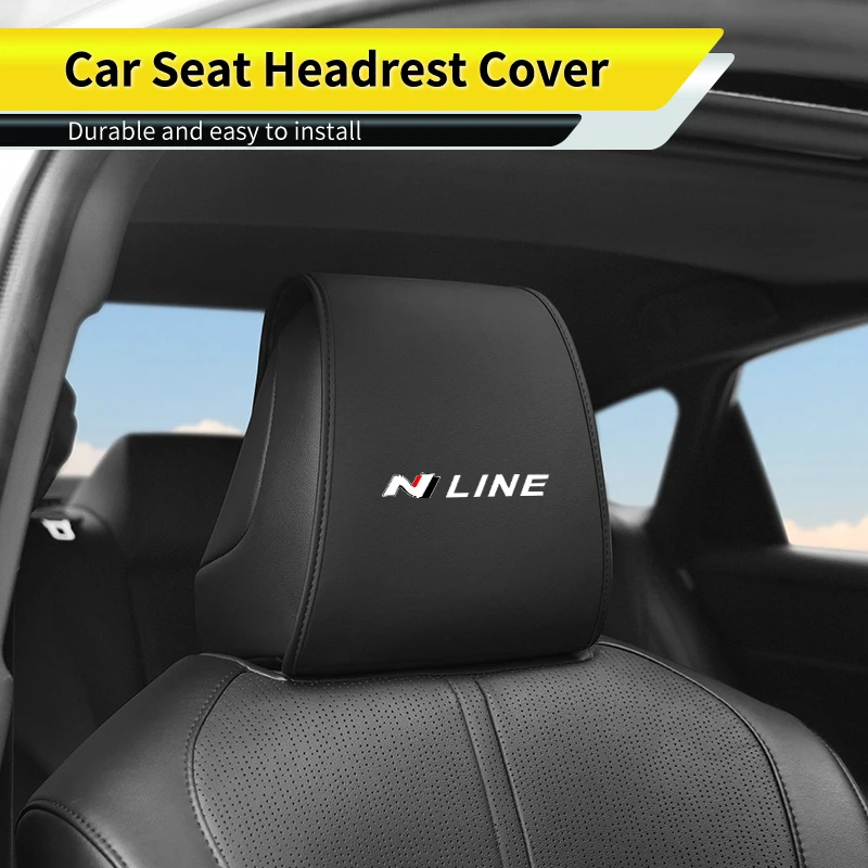 Leather Car Seat Headrest Cover Protective Cover Accessories For Hyundai N Line Performance I30 I40 Sonata Elantra Veloster Kona - view 4