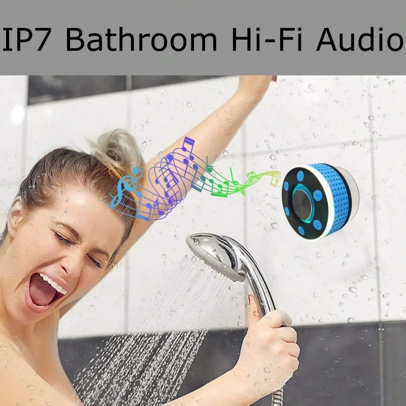 Portable Mini Bluetooth Speaker IPX7 Waterproof Bathroom Music Suction Cup Handsfree Shower Bass Sound Box Hi-Fi Stereo Surround