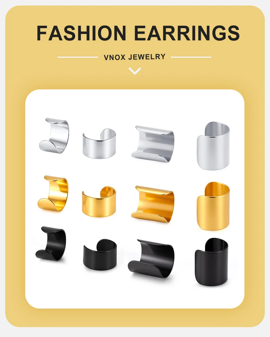 Vnox 6/12mm Breite Polierter Edelstahl Ohrklemme, Nicht-Durchstechende Knorpel-Clip-Ohrringe Ohrschmuck Punk-Geschenke für Männer Frauen – Detail 1