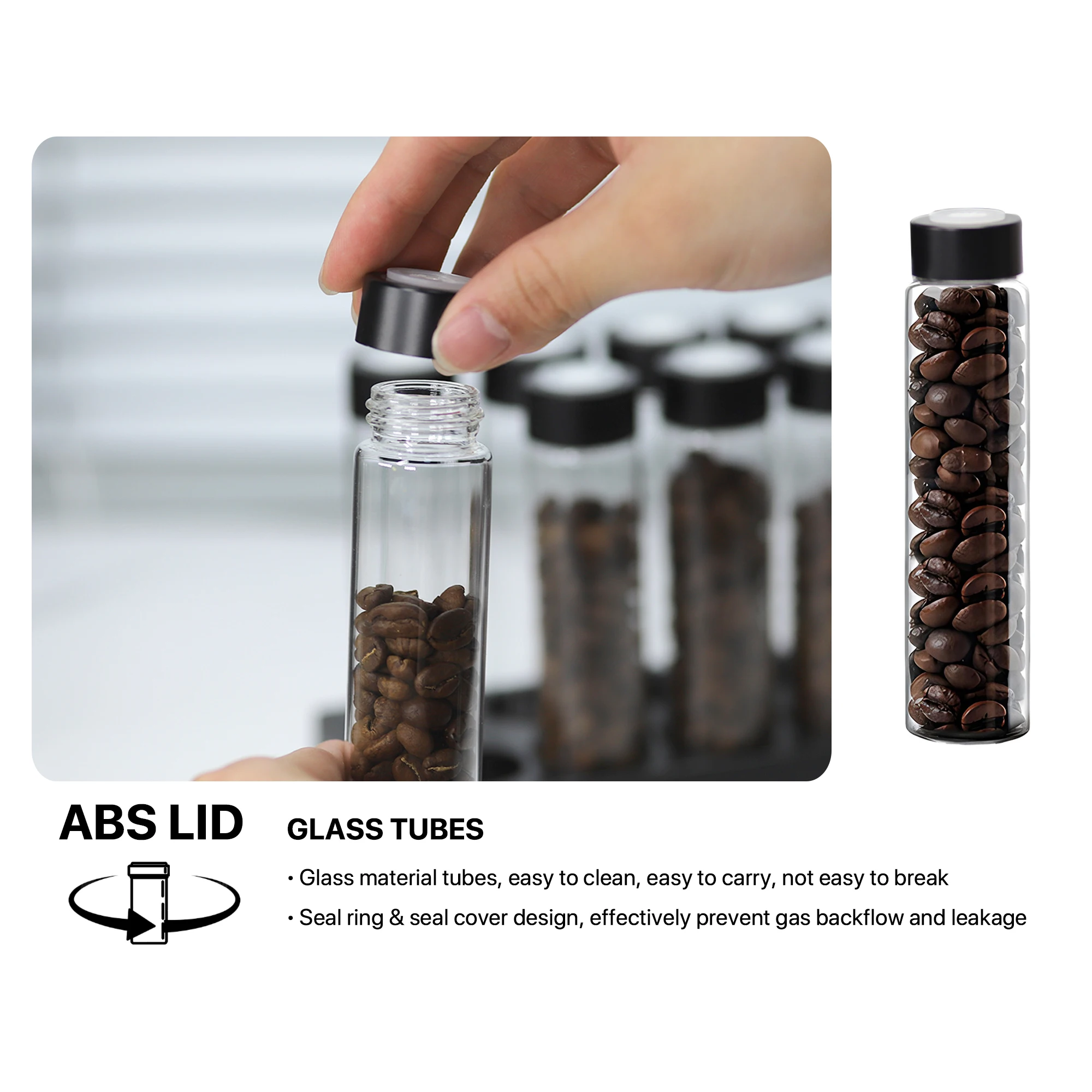 Coffee Beans Storage Container Display Rack Walnut Tea Tube Bottle Glass Espresso Coffee Accessories Tool Barista Coffeware Sets