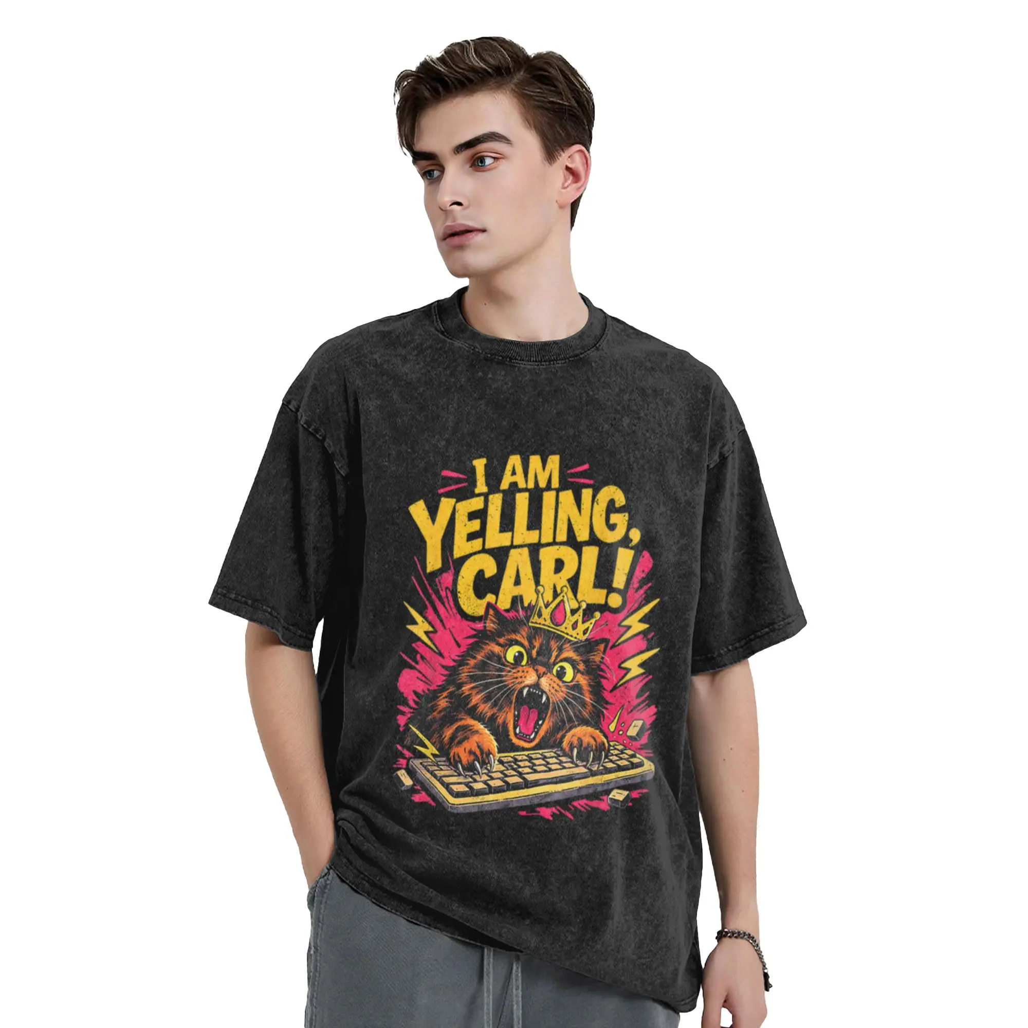 Funny I Am Yelling Carl Donut Cat Meme Unique Comfort A Washed T Shirt Men's Women's Oversized Cotton Tees Tops