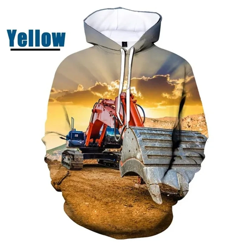 Excavator Pattern Mens Sweatshirts Funny 3D Printed Hoodie For Men Clothing Casual Pullover Hoodies Classic Streetwear Oversized