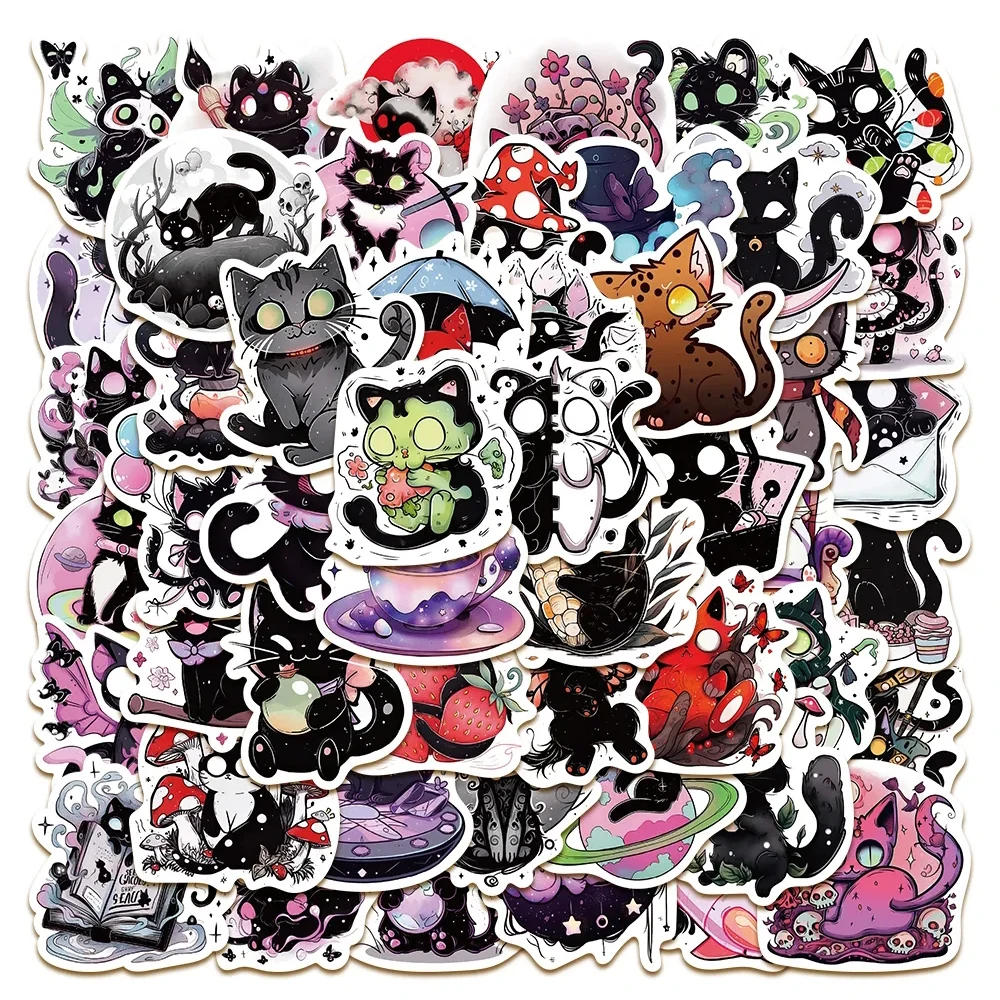 

10/30/50pcs Dark Magic Cat Cartoon Stickers Waterproof DIY Motorcycle Luggage Laptop Horror Gothie Style Cool PVC Sticker Decal