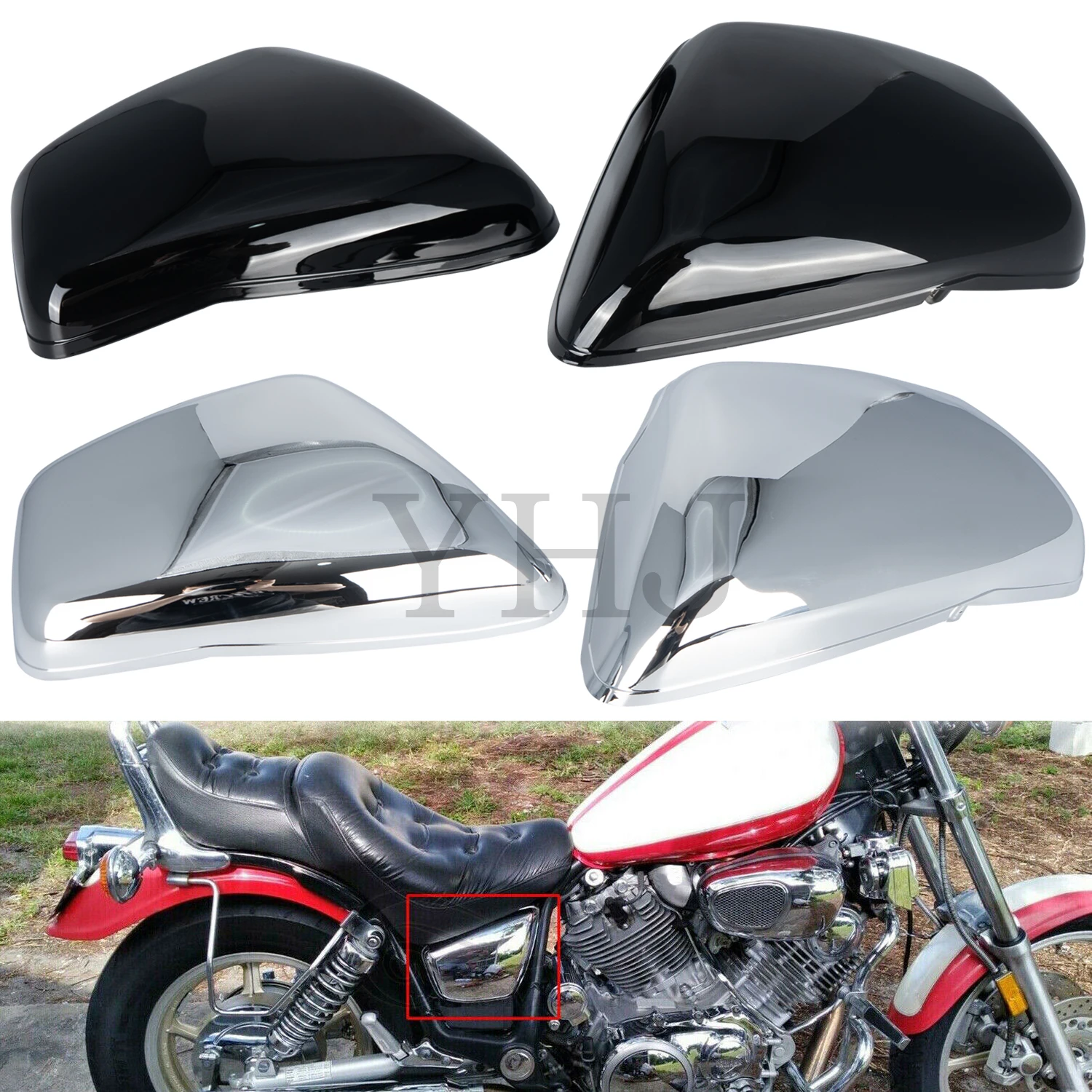 

Chrome/Black ABS Plastic Left + Right Battery Side Panel Fairing Cover For Yamaha Motorcycle Virago XV750 700 1000 1100 1984-Up