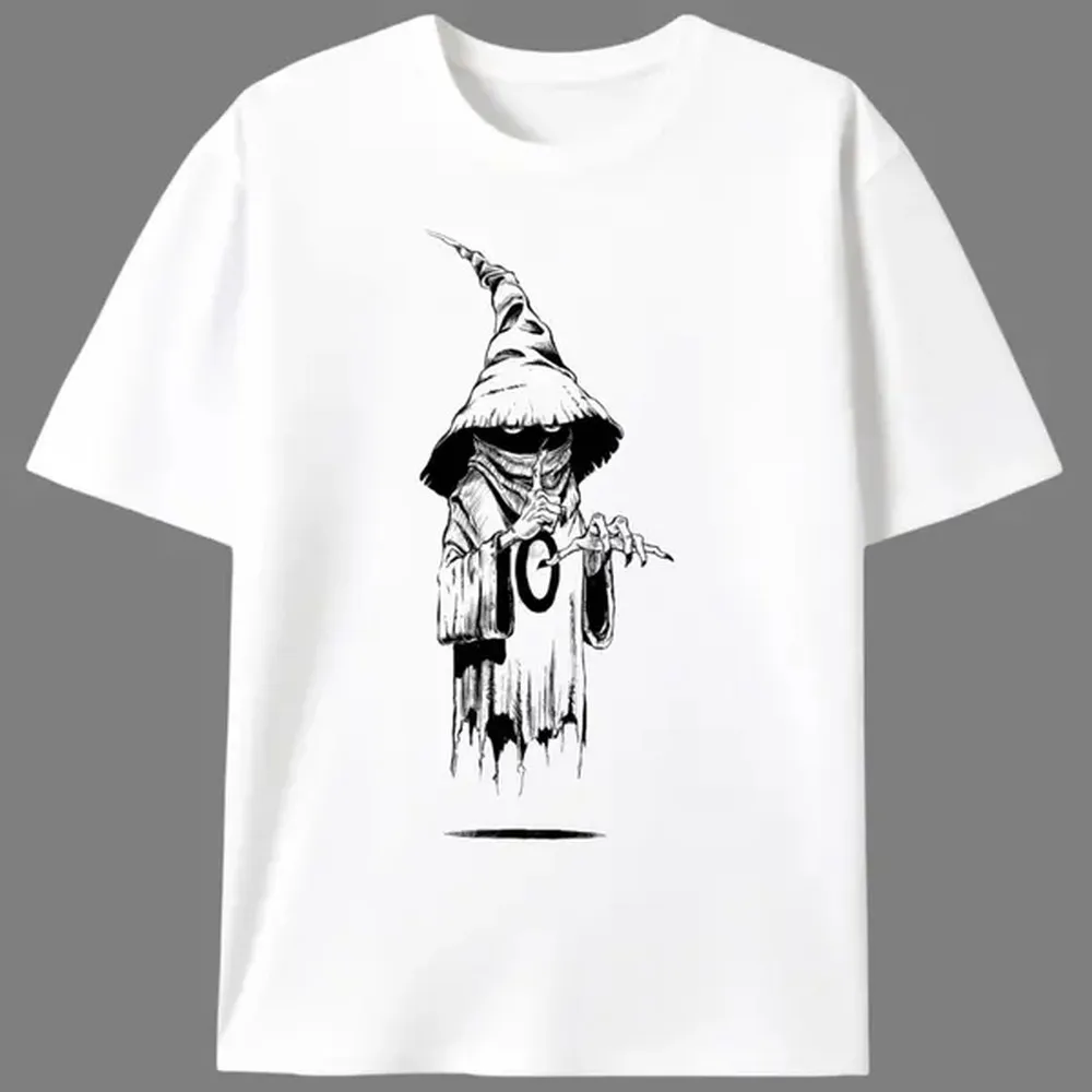 Men's Scarecrow Wizard Graphic T-Shirt, Dark Art Tattoo Style Print, 100% Cotton Casual Short Sleeve Round Neck Top for Halloween, Shortsleeve, Fabric, Menswear, Stretch, Knitting, Crew Neck, Light Stretch