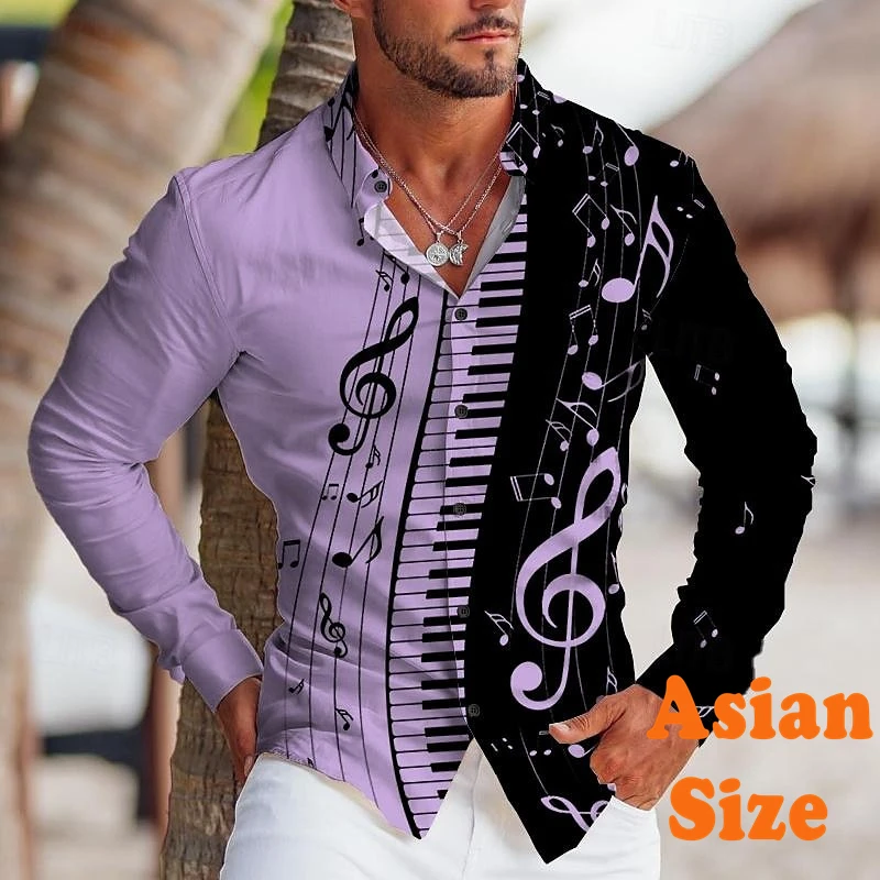 

Print Piano Keyboard Shirts Men's Clothes Music Party Formal Wear Long Sleeve Funny Shirt Fashion Elegant 2025 Spring Blouse Top