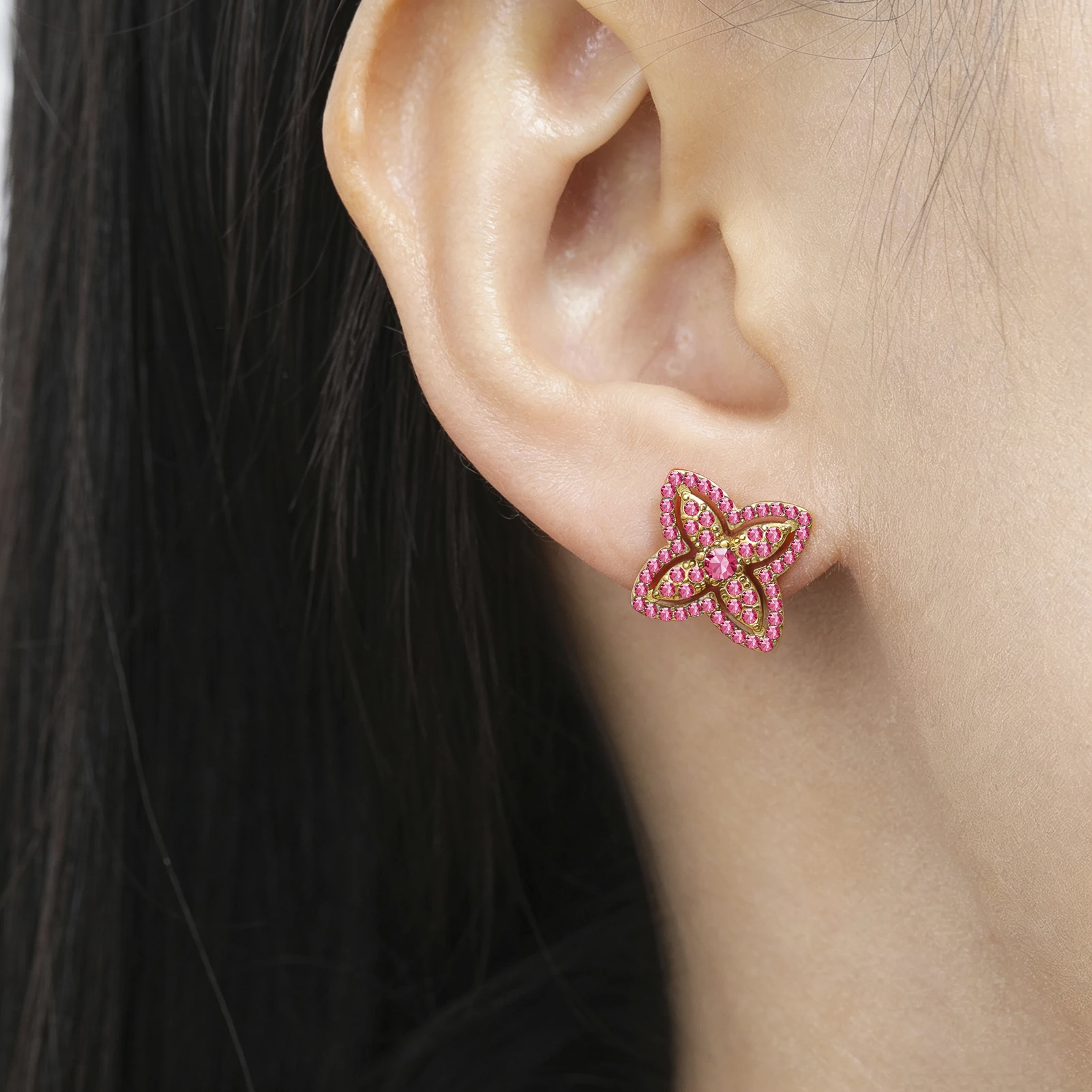 Eueavan 3D-Ohrstecker mit vier Blättern und Strasssteinen, Blumenohrschmuck, Edelstahl-Ohrringe für Damen, Geschenke, Großhandel – Detail 7