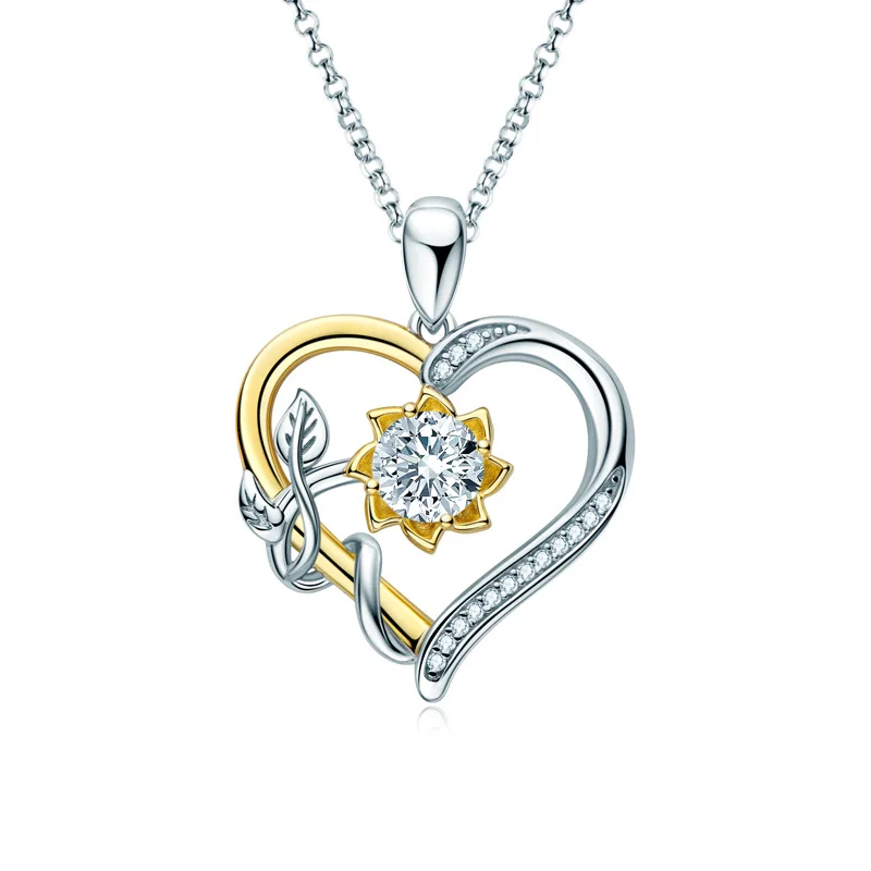 Romantic Necklace Sunflower Ladies Love Round Gemstone Niche Design Heart-shapedNecklace