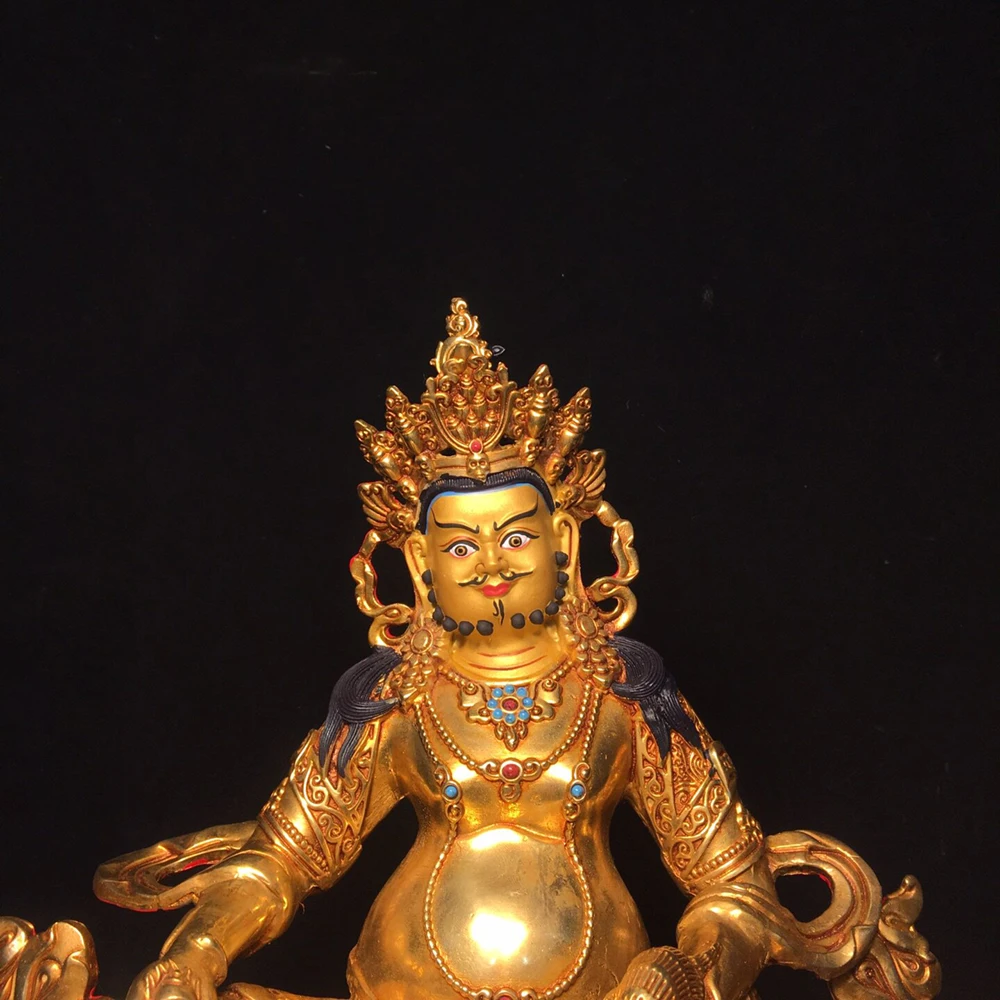 Nepal Handmade Yellow Jambhala Buddha Statue Copper Gold Plated Vintage Home Altar Desk Figurine