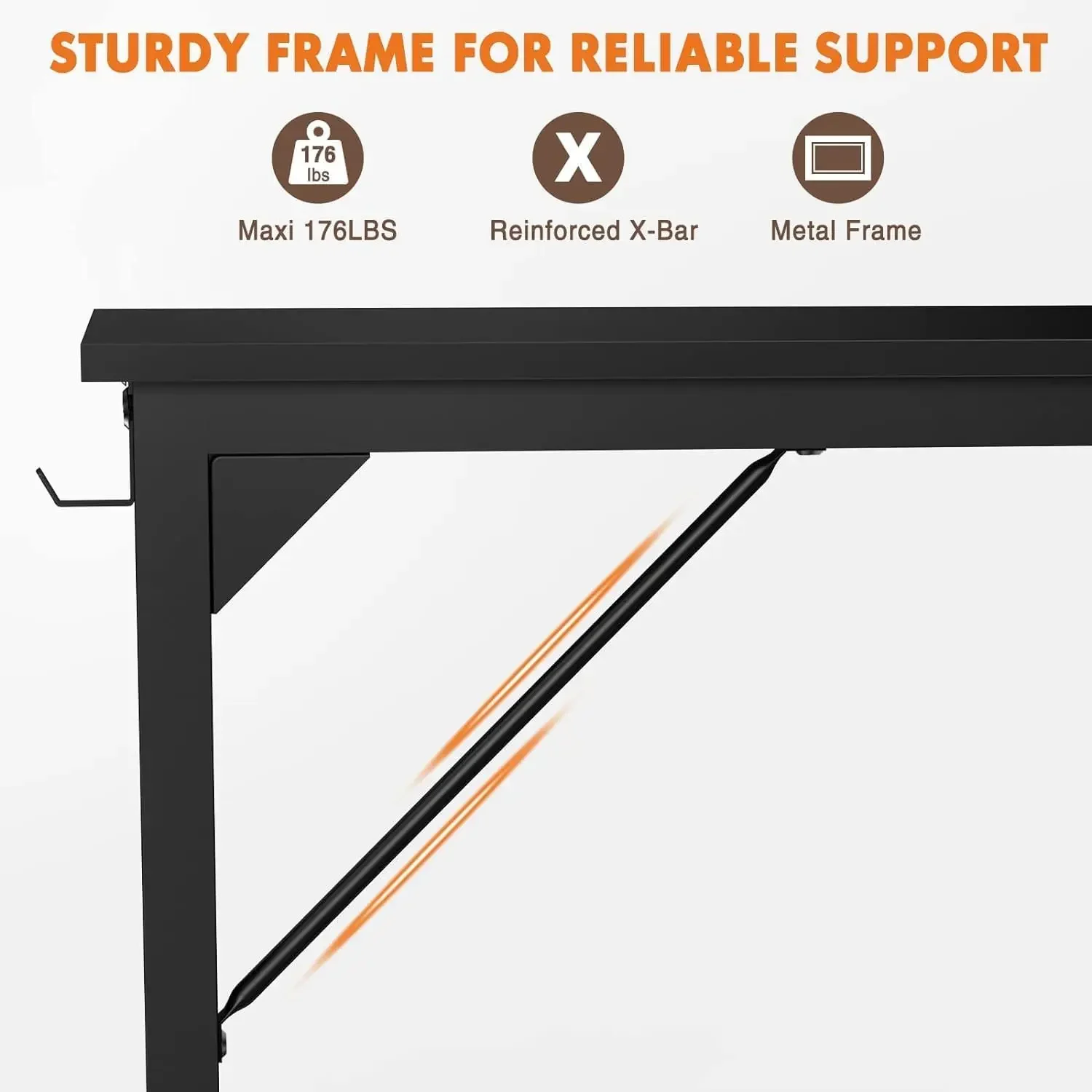 Computer Desk 48 Inch Writing Work Student Study Modern Simple StyleWooden Table with Storage Bag & Iron Hook - Black