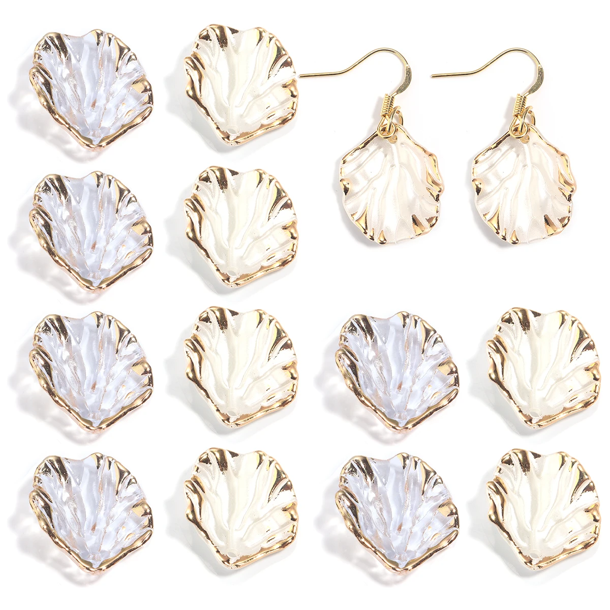 50Pcs Resin Gold Border Cabbage Petal Leaf Channeling Beads Diy Hair Earrings Bracelet Pendant Making Decorative Accessories