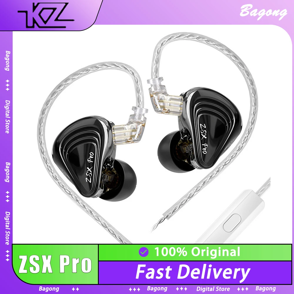 

KZ ZSX Pro 5BA+1DD Hybrid Drive 12 Unit Earphones HIFI Music Earbuds Game Headsets Custom Replaceable Cable Monitor Headphone