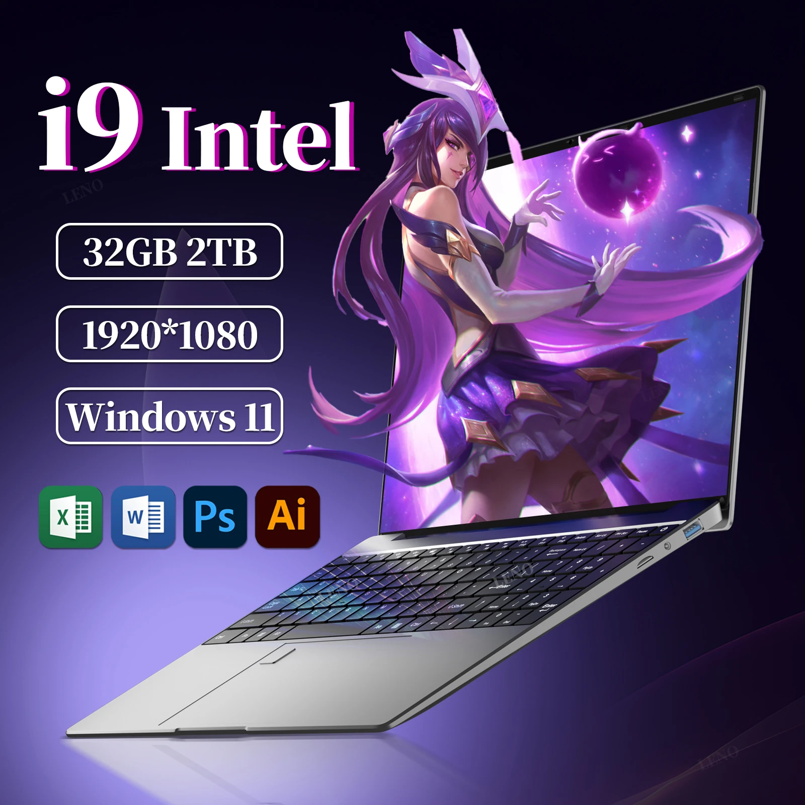 LENO 2026 15.6 "ordinateur portable Intel Core i9 9900 32GB 2 to 1920*1080 HD Windows 11 ordinateur de jeu PC Gamer bureau Ultra mince ordinateur portable