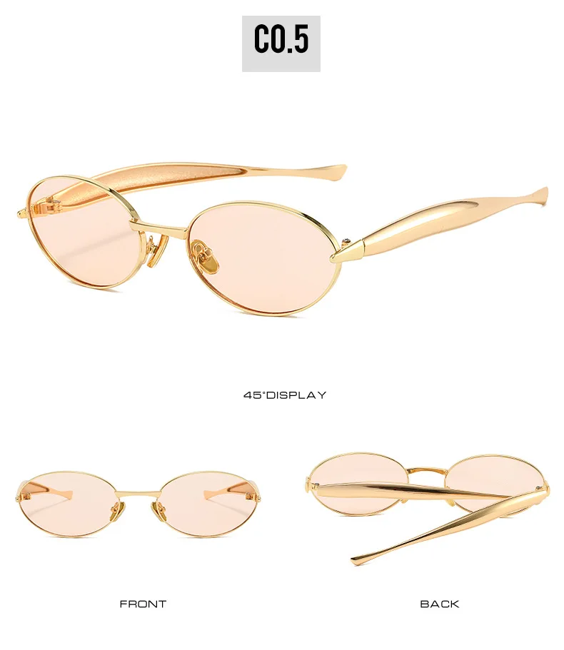 Y2K Kleine ovale Sonnenbrille Markendesigner Damen Stilvolle Ins Mode Bold Metallbein Damen Sonnenschutz – Detail 11