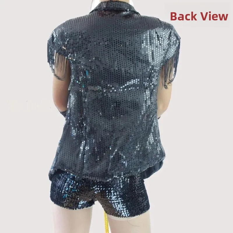 Dance Leader Costume Sequin Tassel Vest Jazz Dance Outfit Women's Men's Stage Performance Clothing Top DS Singer