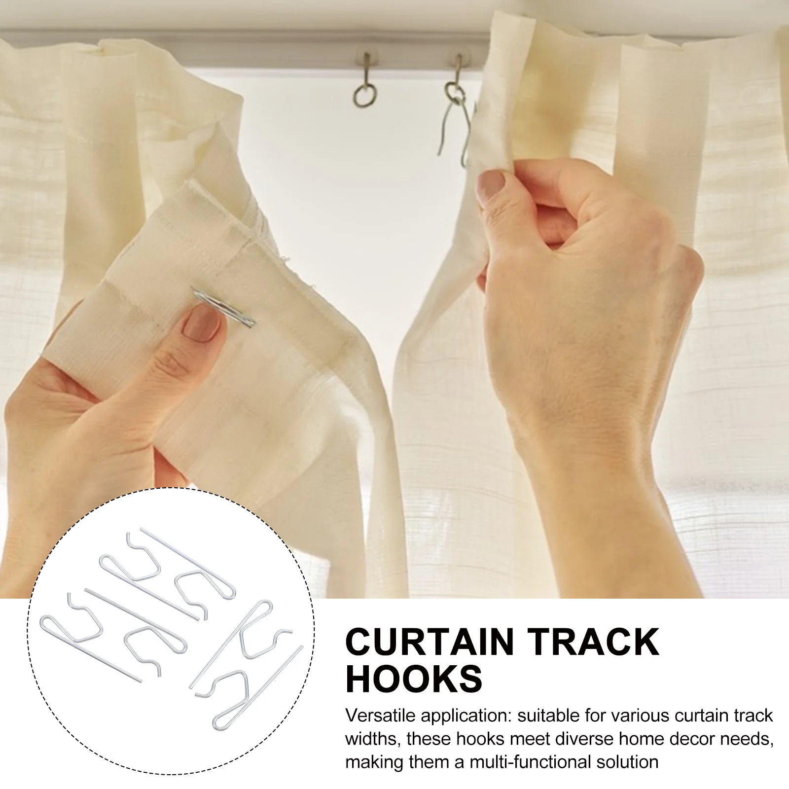 

50Pcs Ceiling Curtain Track Hooks Metal Drapery Pin Hook for Bathroom Window Door Versatile Application Secure