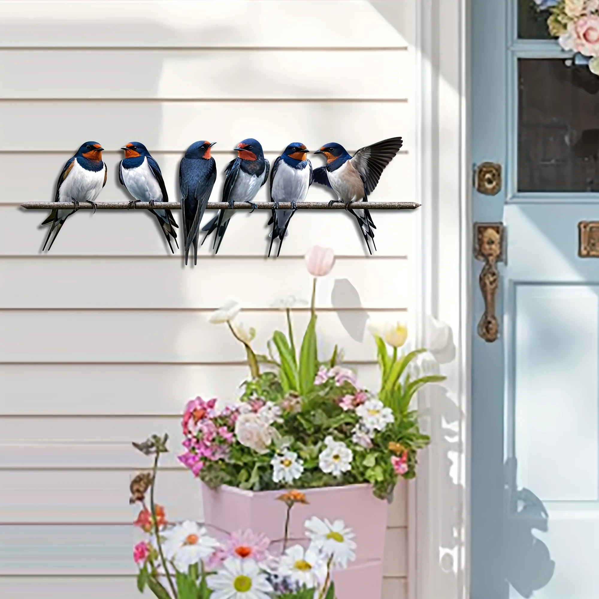 Metal bird wall decoration, outdoor fence branch ornament, tree trunk insert, swallow metal wall art, suitable for courtyards