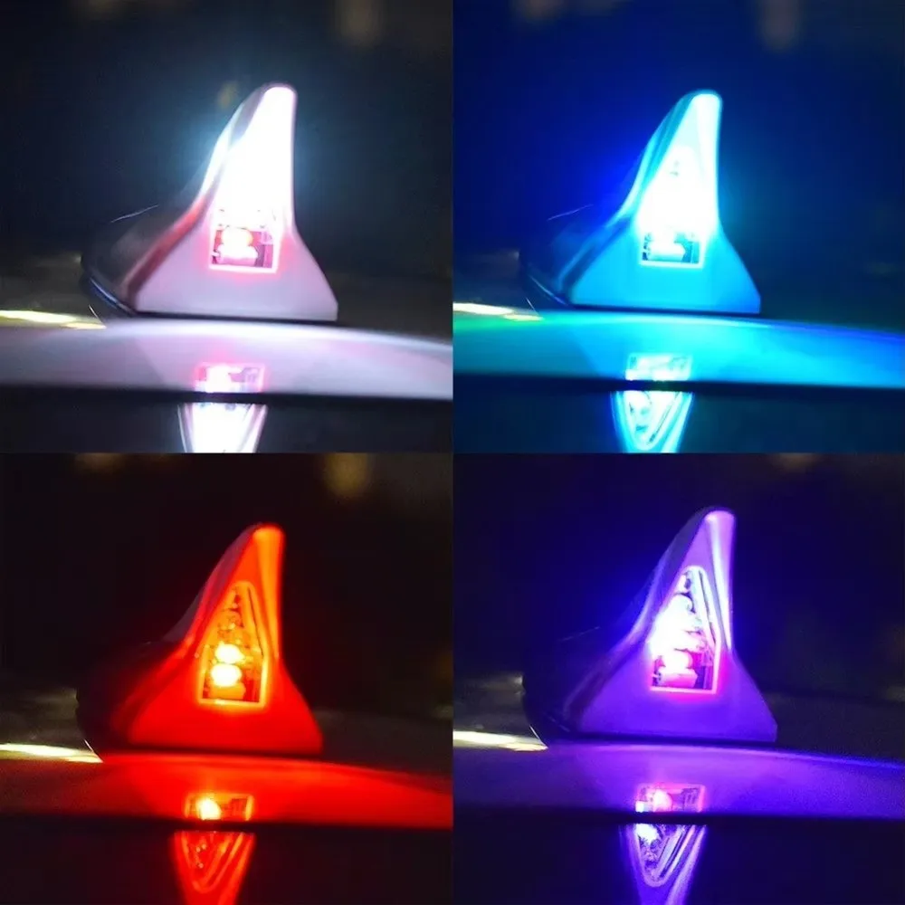 Solar Energy Charging Car Shark Fin Antenna 8 Light Effects 4 Light Colors LED Warning Light Energy Saving Strobe Flash Mode