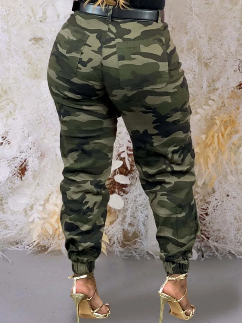 Streetwear Camouflage Trousers Spring Clothes Women High Waist Multi Pocket Skinny Pants Female Casual Camo Cargo Pants Trousers