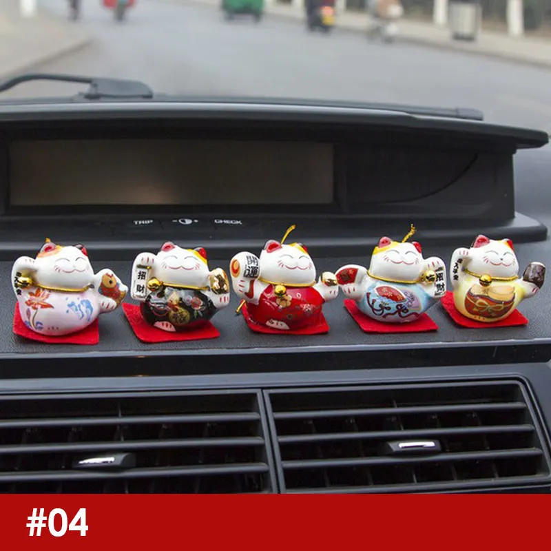 

5PCS/Set Kawaii Lucky Cat Car Ornament Cute Fortune Cat Feng Shui Wealth Money Home Decor Pendant Cute Women Auto Supplies