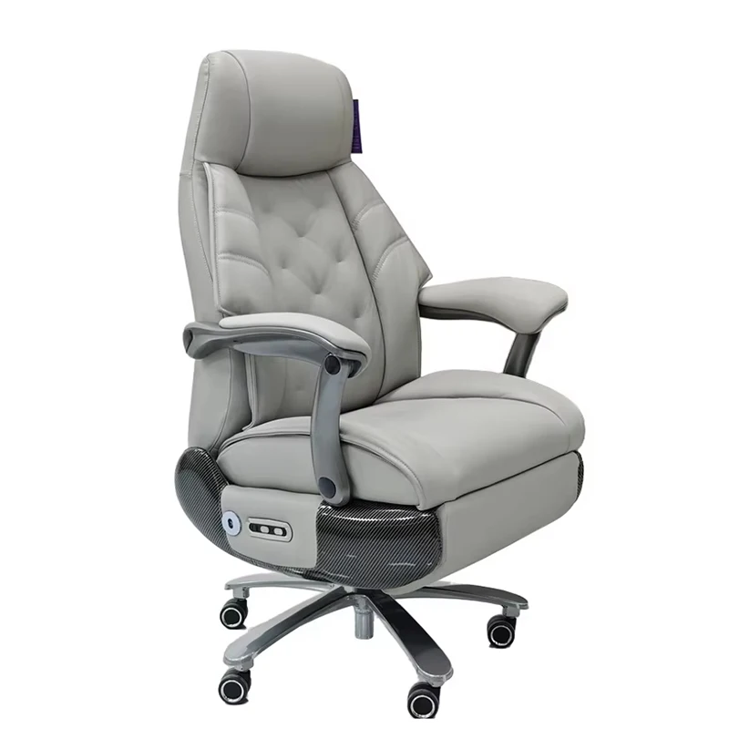 2025 Luxury Big Boss Ergonomic Office Chair Grey Genuine Leather Modern Electric Reclining Massage Features Comfortable Footrest