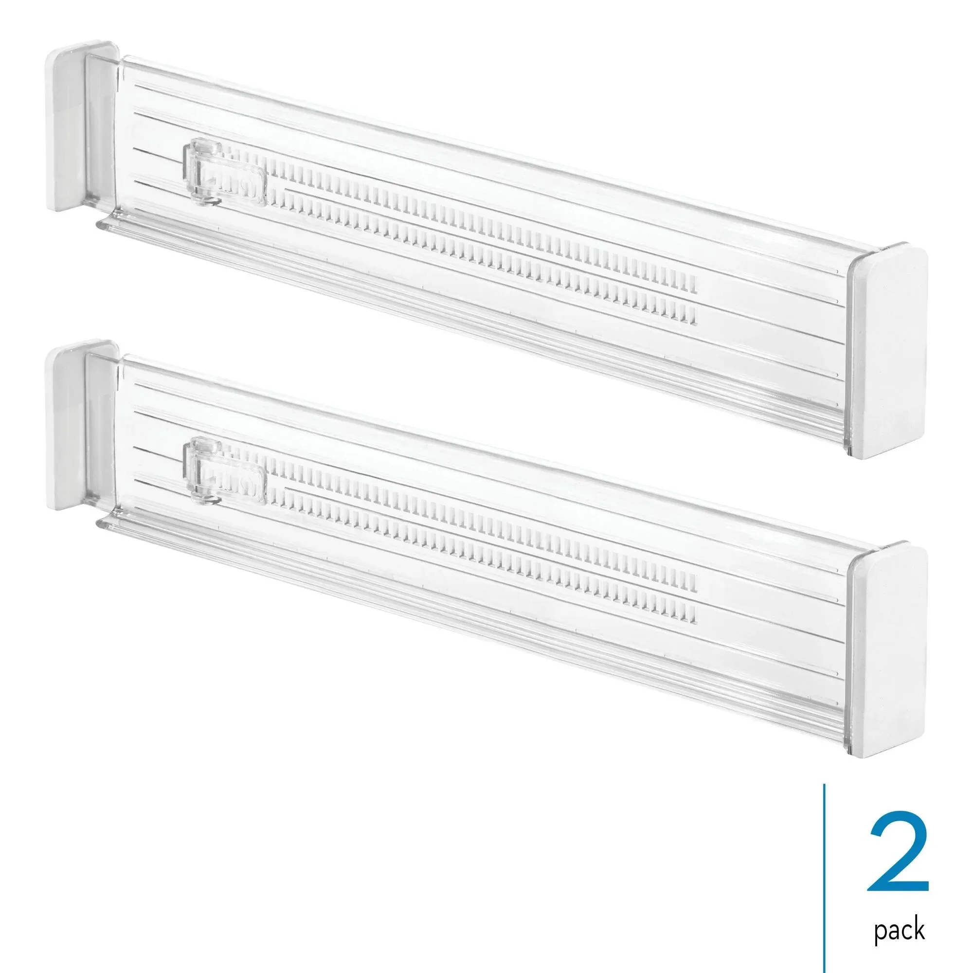 IDesign 2 divisórias de gaveta de armário ajustáveis de plástico, 13,25" C X 2,5" L, transparente
