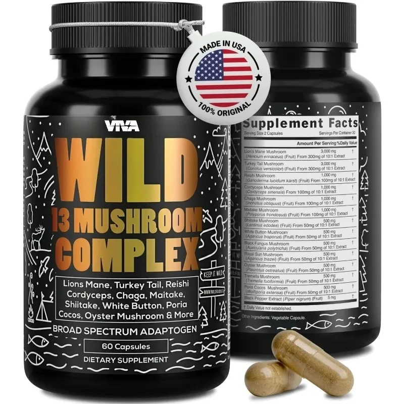 

Mushroom Supplement -10:1 Mushroom Lion Mane, Turkey Tail, Ganoderma lucidum - Energy, Immune Health Support (60 capsules)