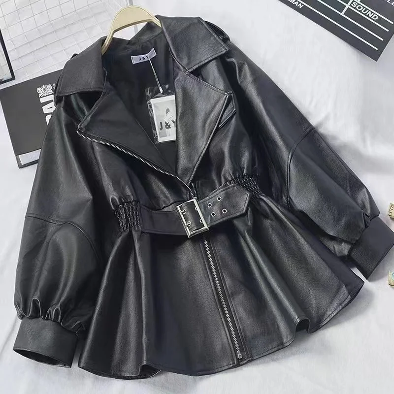 Imagem -03 - Outono Nova Coreano Cintura Elástica Falso pu Jaqueta de Couro Mulheres Damasco Preto Curto Cabolsa Streetwear Moda pu Jaqueta de Couro do Motociclista