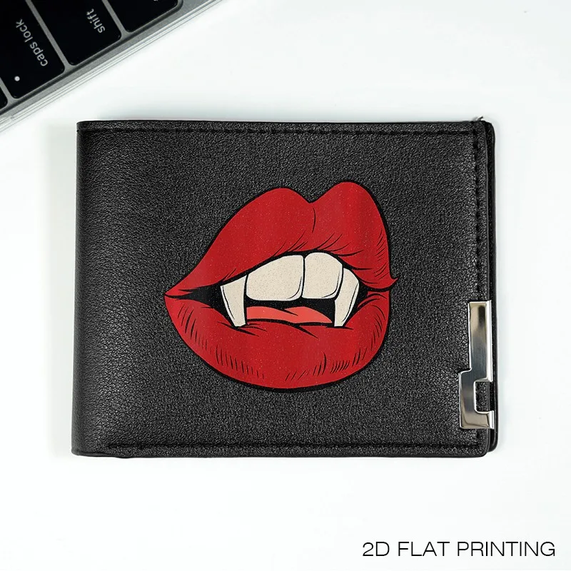 Vampire Lips Design PU-portemonnee voor heren Minimalistische mode Korte portemonnee Lichtgewicht Duurzaam Dagelijks gebruik Zakelijke stijl