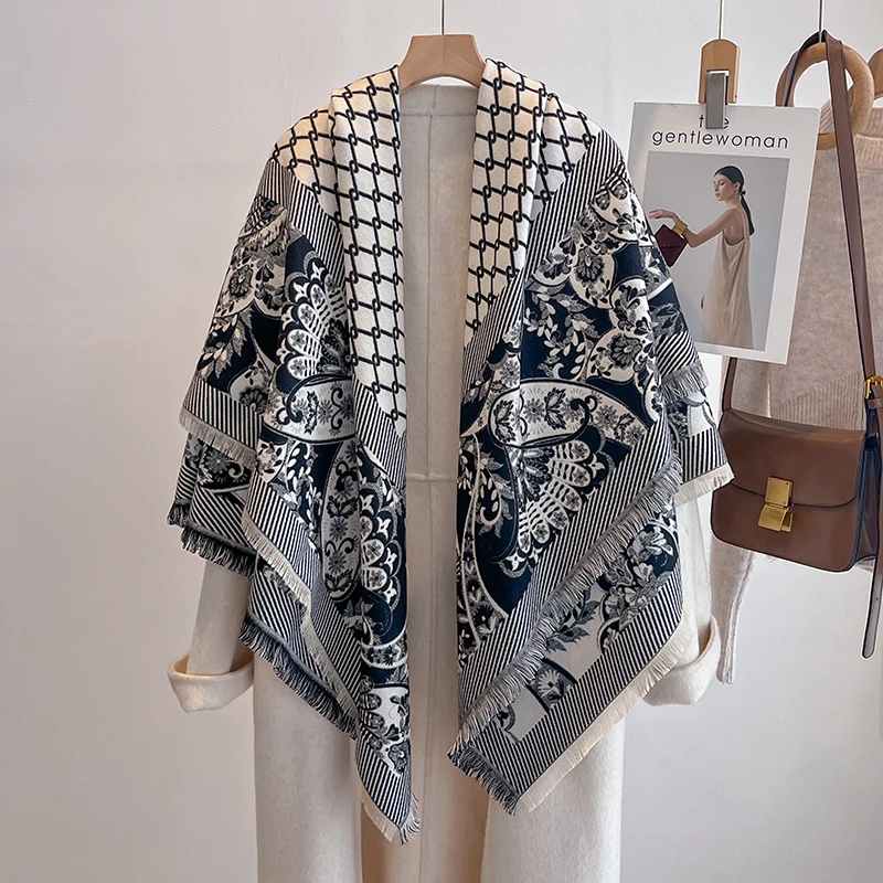 

2025 Luxury Brand Women's Cashmere Scarf - Winter Warm Tasseled Striped Printed Pashmina Shawl, Foulard & Poncho
