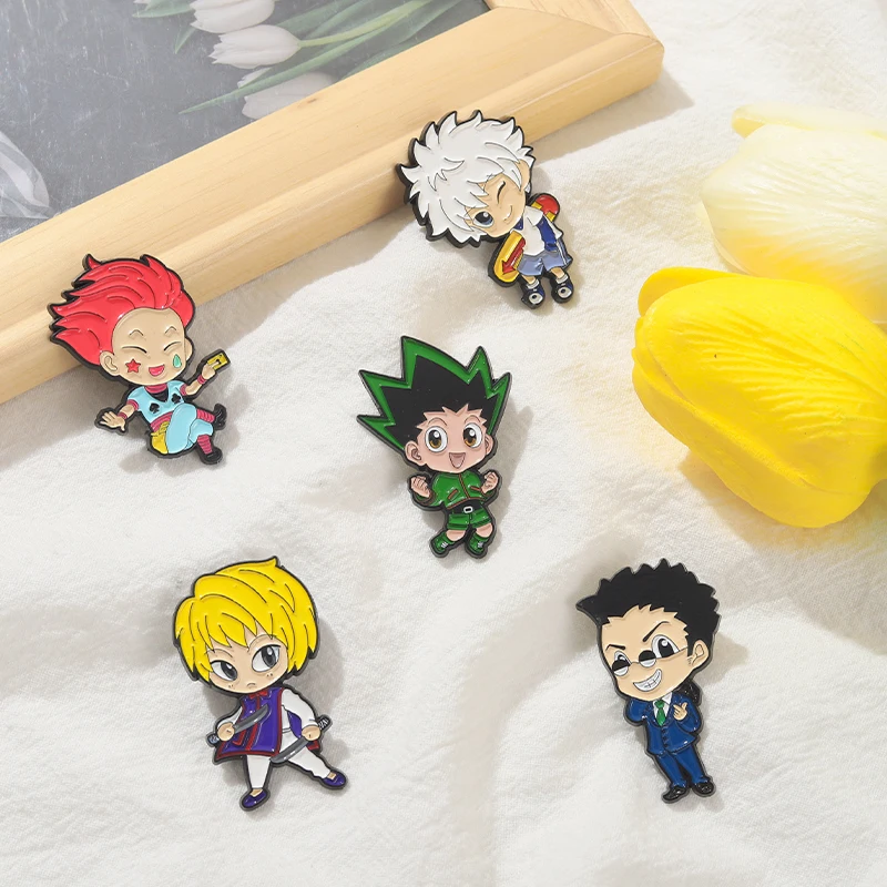 HUNTERxHUNTER smalto Pin Custom GON Killua Kurapika Leorio Hisoka spilla distintivo risvolto Anime HxH gioielli regalo per i fan