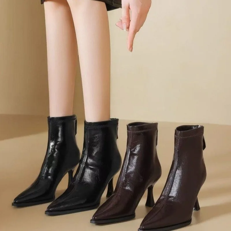 Autumn Women's Thin Leg Boots Trend Women Thin Heels Ankle Boots Pointed-toe Versatile Ladies Fashion Rear Zipper Commute Shoes