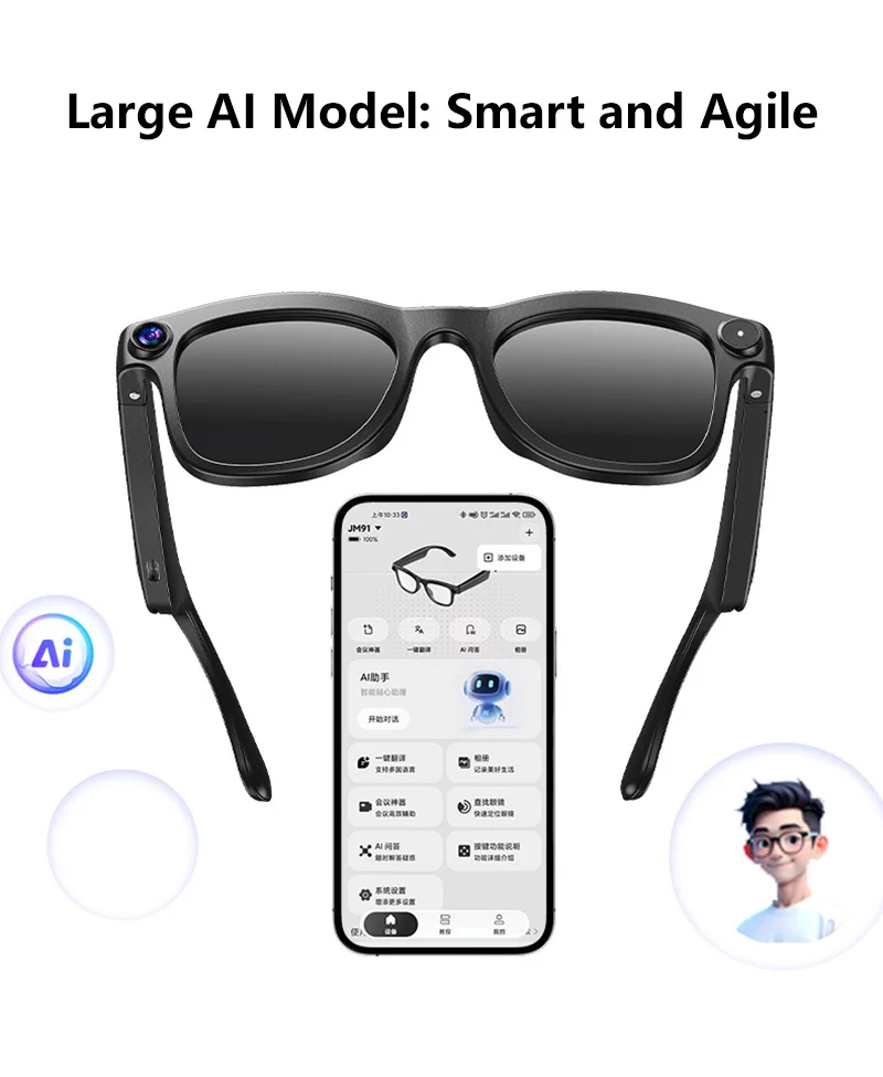 Lenovo Smart-Brille 800W 4K Kamera Musik-Sonnenbrille Kopfhörer Kabelloses Bluetooth-Headset Sprachübersetzungs-Sonnenbrille – Detail 7