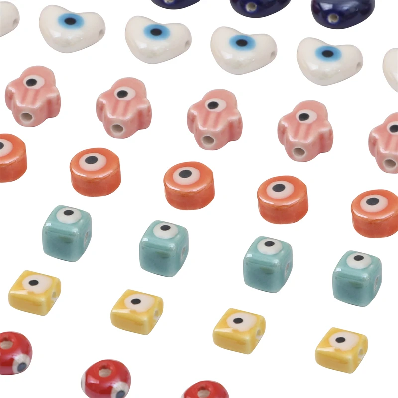 10 Stück bunte Keramikperlen mit Teufelsaugen, Keramik-Abstandshalterperlen, mehrfarbige glasierte Perlen für DIY-Schmuckherstellungszubehör – Detail 5