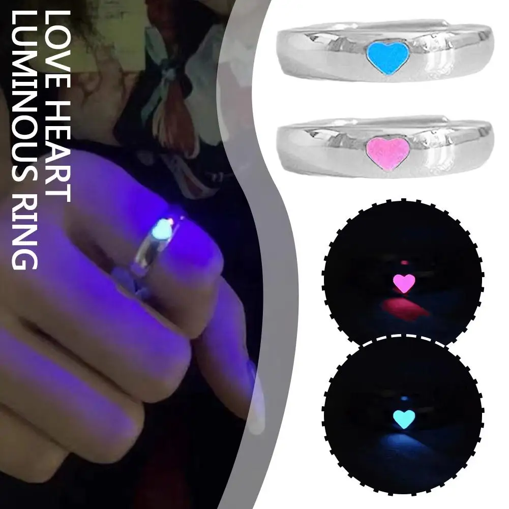 Love Luminous Live Mouth Adjustable Couple A Pair Of Night Glowing Rings For Girlfriend Niche Imaginary Dreaming Style