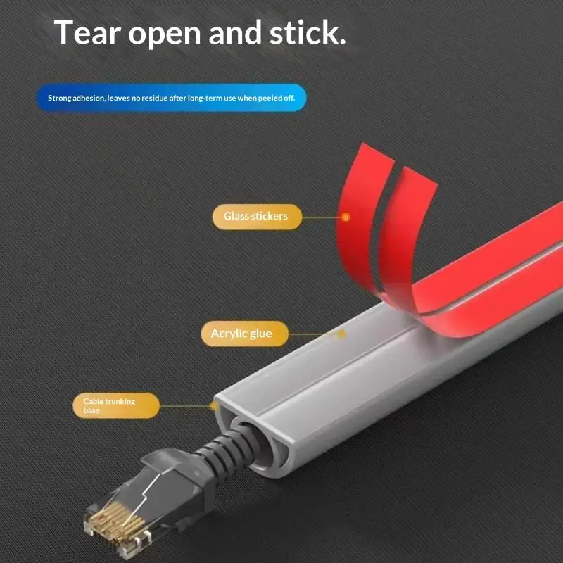 PVC Cable Trunking Self Adhesive Backing Dustproof Durable Cord Hider for Home Office Bedroom Wire Management