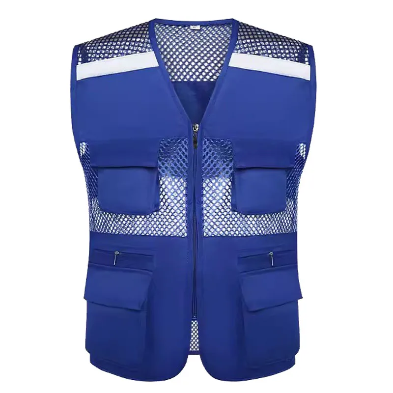 Men\'s Vest Reflective Tool Coat Fashion Summer Photographer Waistcoat Mesh Work Sleeveless Jacket Tool Multi Pockets Vest Male