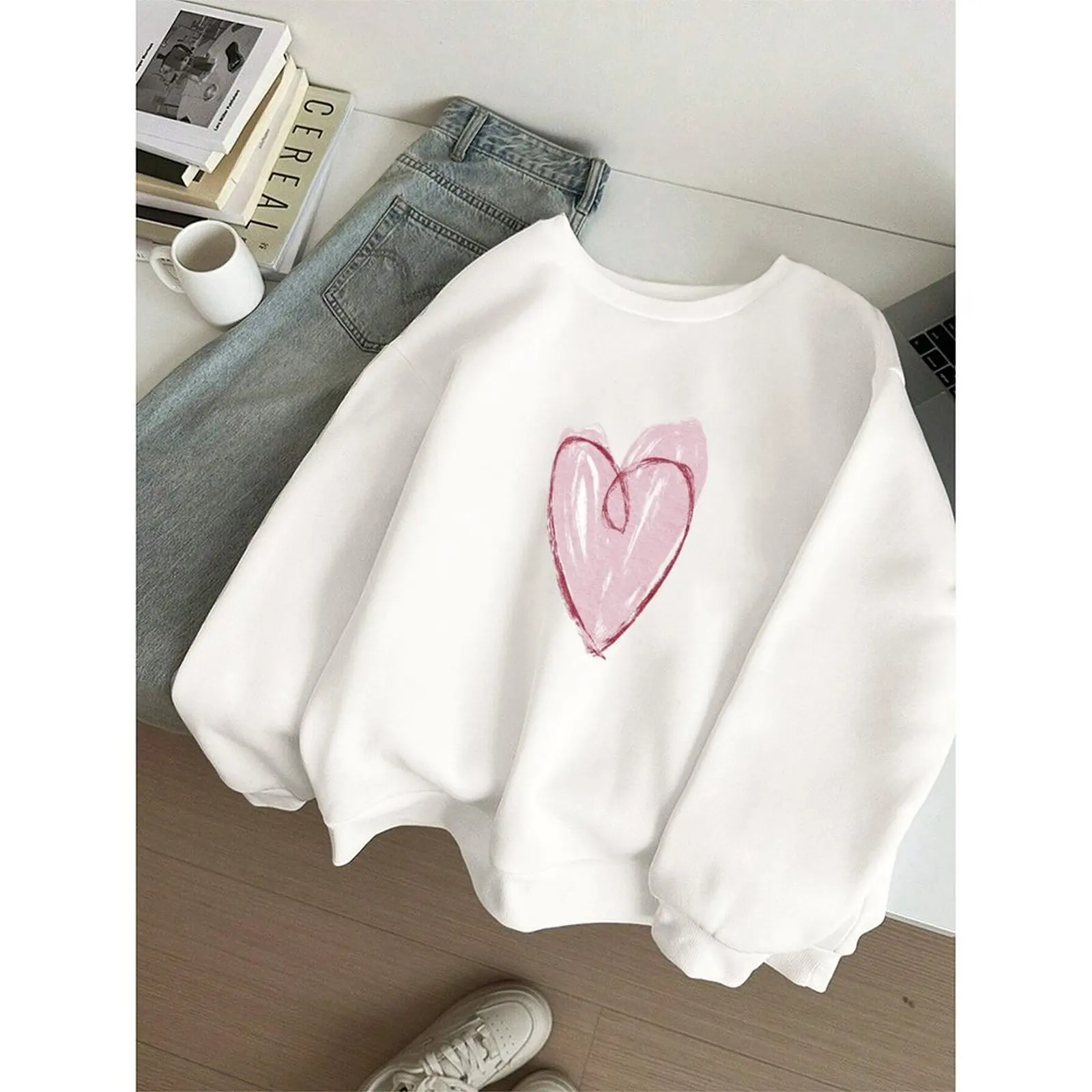 

Women's Sweater Sweatshirts Velvet Winter Casual Spray-painted Print Colorful Long Sleeve Pullovers Autumn Woman Clothes
