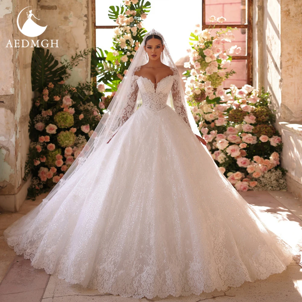 

Aedmgh Ball Gown Royal Wedding Dresses Sweetheart Off The Shoulder Vestido De Novia Embroidery Vintage Custom Made Bridal Gown