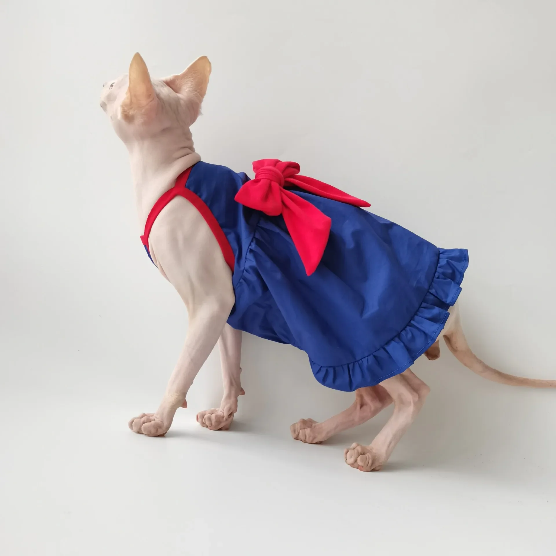 Sphinx Hairless Cat German Clothes Summer High Waist Blue Skirt Cotton Fabric Cool and Comfortable Breathable.