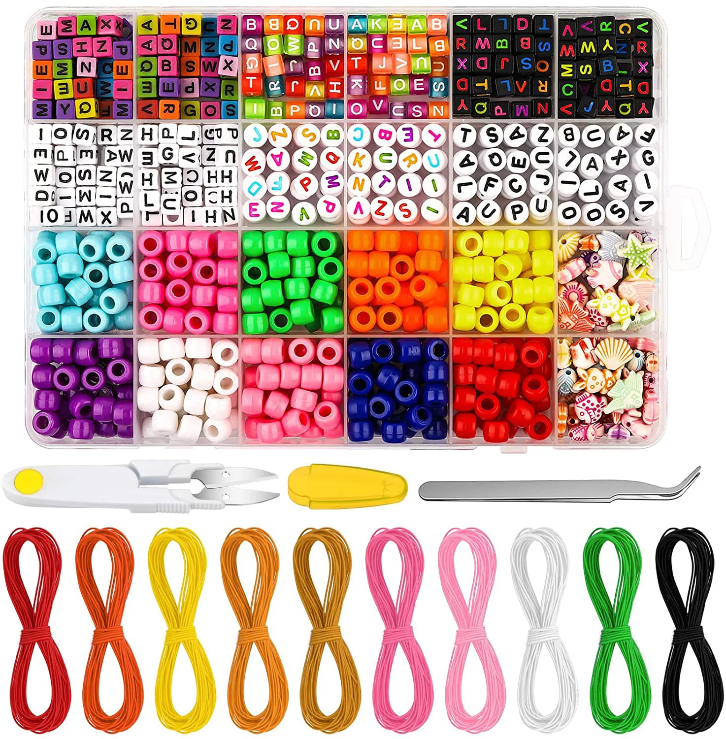 

780pcs Pony Bucket Beads Acrylic Letter Bead DIY Bracelet Necklace Beading Material with 10 Colors Elastic Thread Jewelry Making