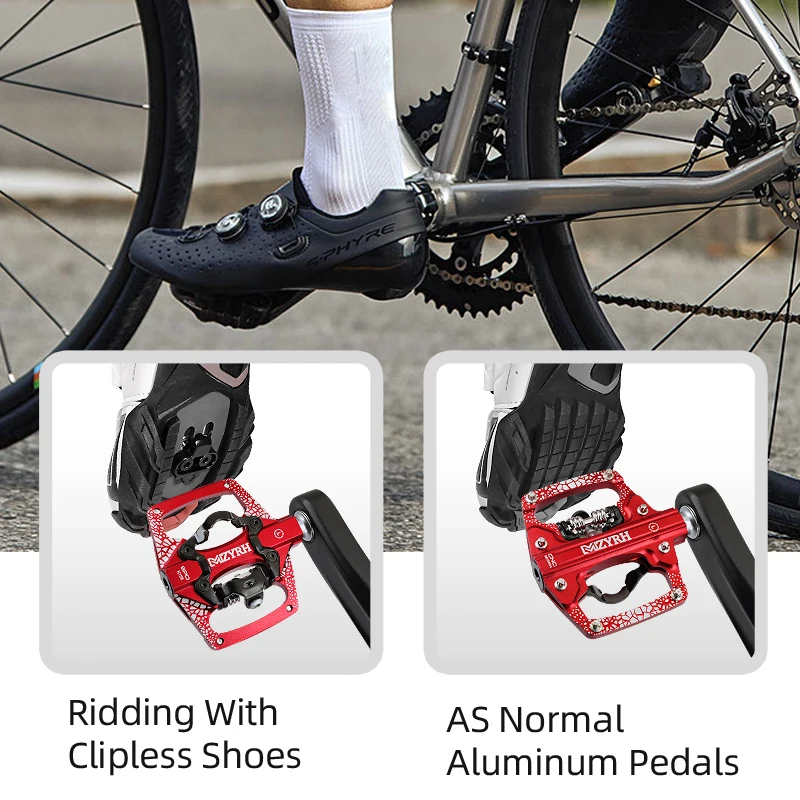 Self-locking Pedal  2 In 1 With Free Cleat For SPD System MTB Road Aluminum Anti-slip Sealed Bearing Bicycle Pedals