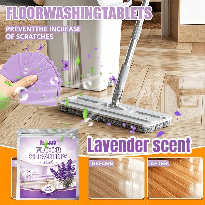 KJM Floor Cleaning Tablets 30Pcs Quick Dissolve Fragrant Stain Remover For Tile Wood Floor Kitchen Bathroom Home